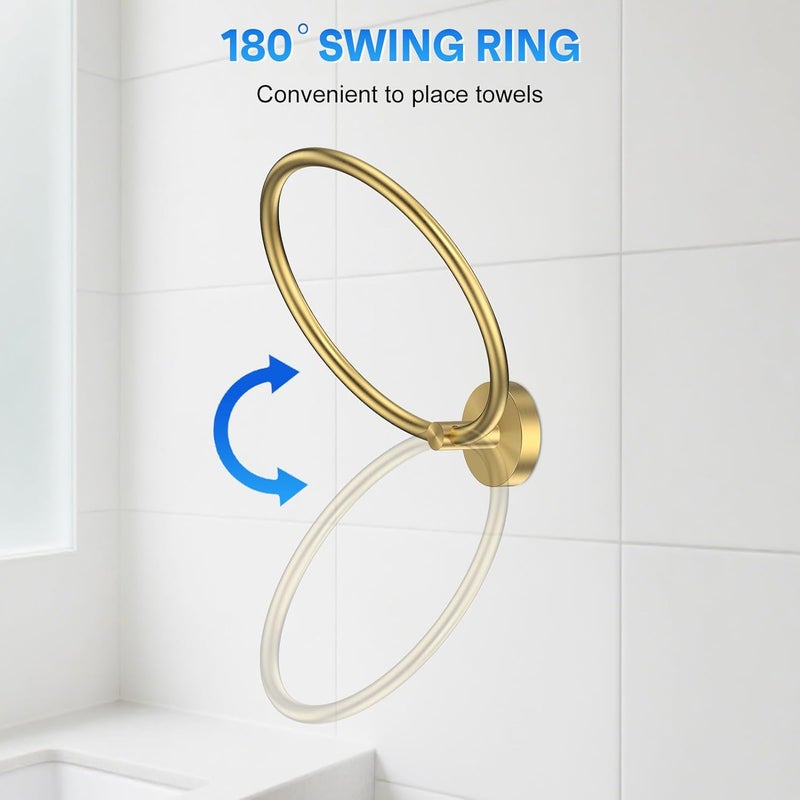 EZKEY Hand Towel Holder Screw-in Gold Towel Ring for Bathroom Wall Stainless Steel Towel Hanger Round Towel Racks for Bathroom Decor and Accessories, 2 Packs - Image 5